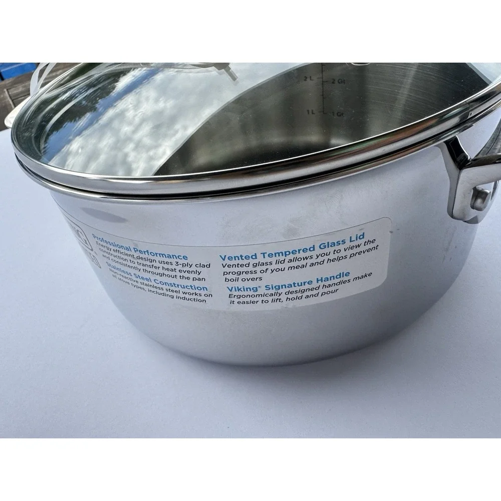 VIKING 3 Ply Stainless Steel Saucepan 2.25 Qt NEW Glass Lid Vent Inudction